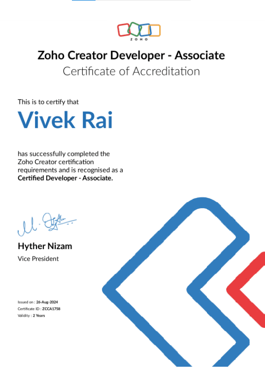 #1 Hire a Trusted Zoho Creator Expert Today 2 Zoho Creator Expert Developer Vivek Rai