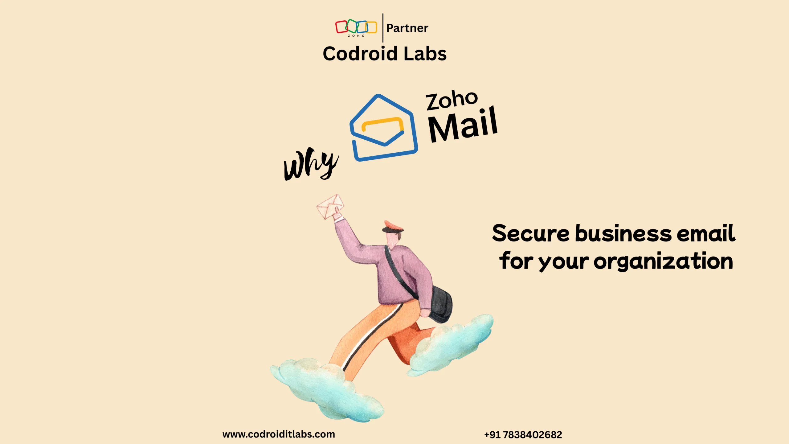 Zoho Workplace India partner Codroid Labs showing all 7 apps Mail Cliq Meeting WorkDrive Writer Sheet Show at Rs99 per user for Indian businesses