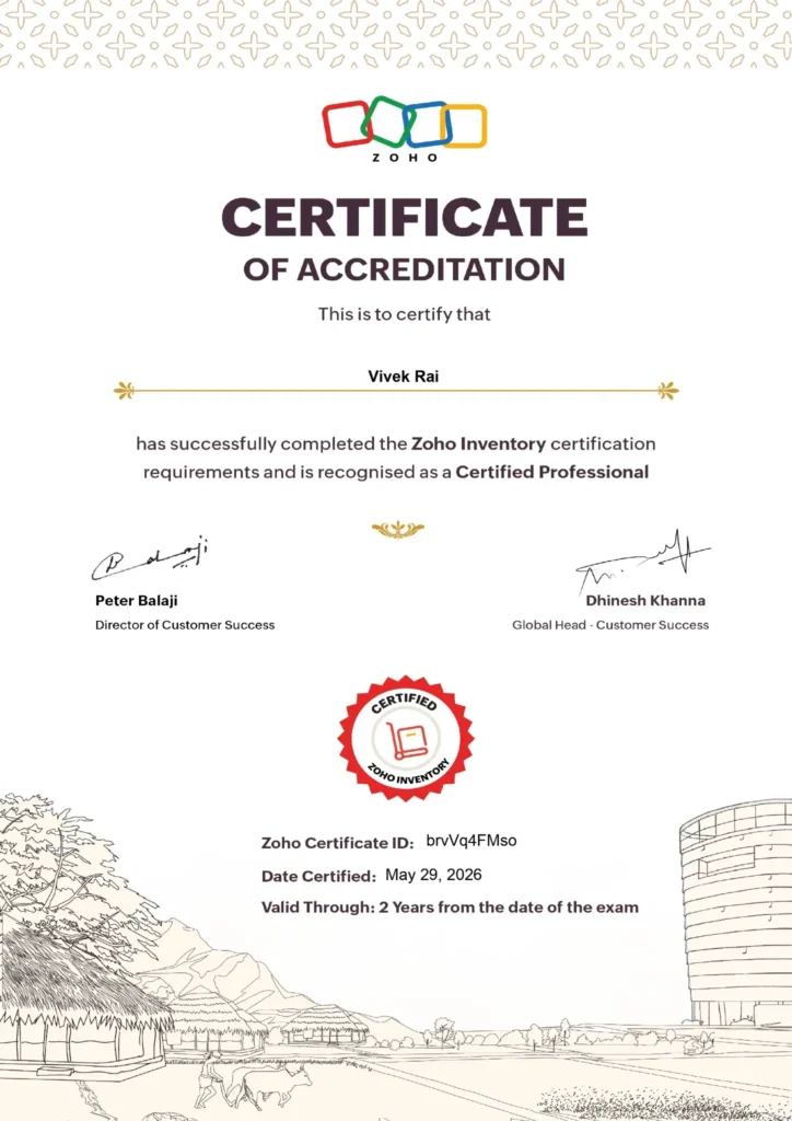 Services 17 Zoho inventory certification
