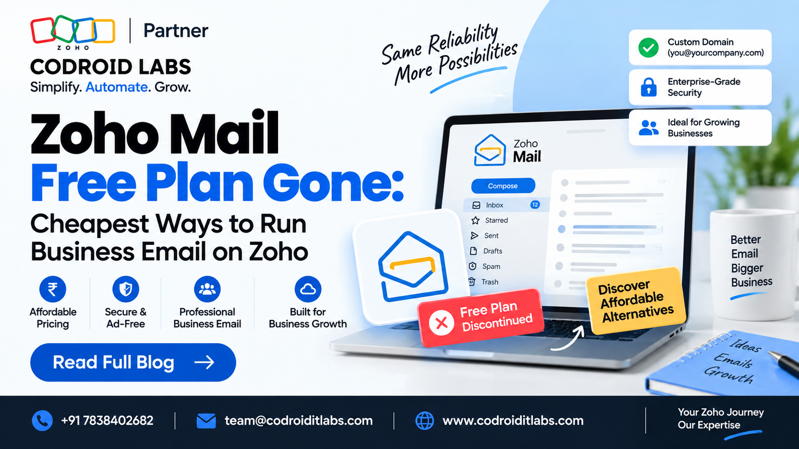 zoho mail free alternative, zoho mail pricing, cheap business email, zoho mail lite plan