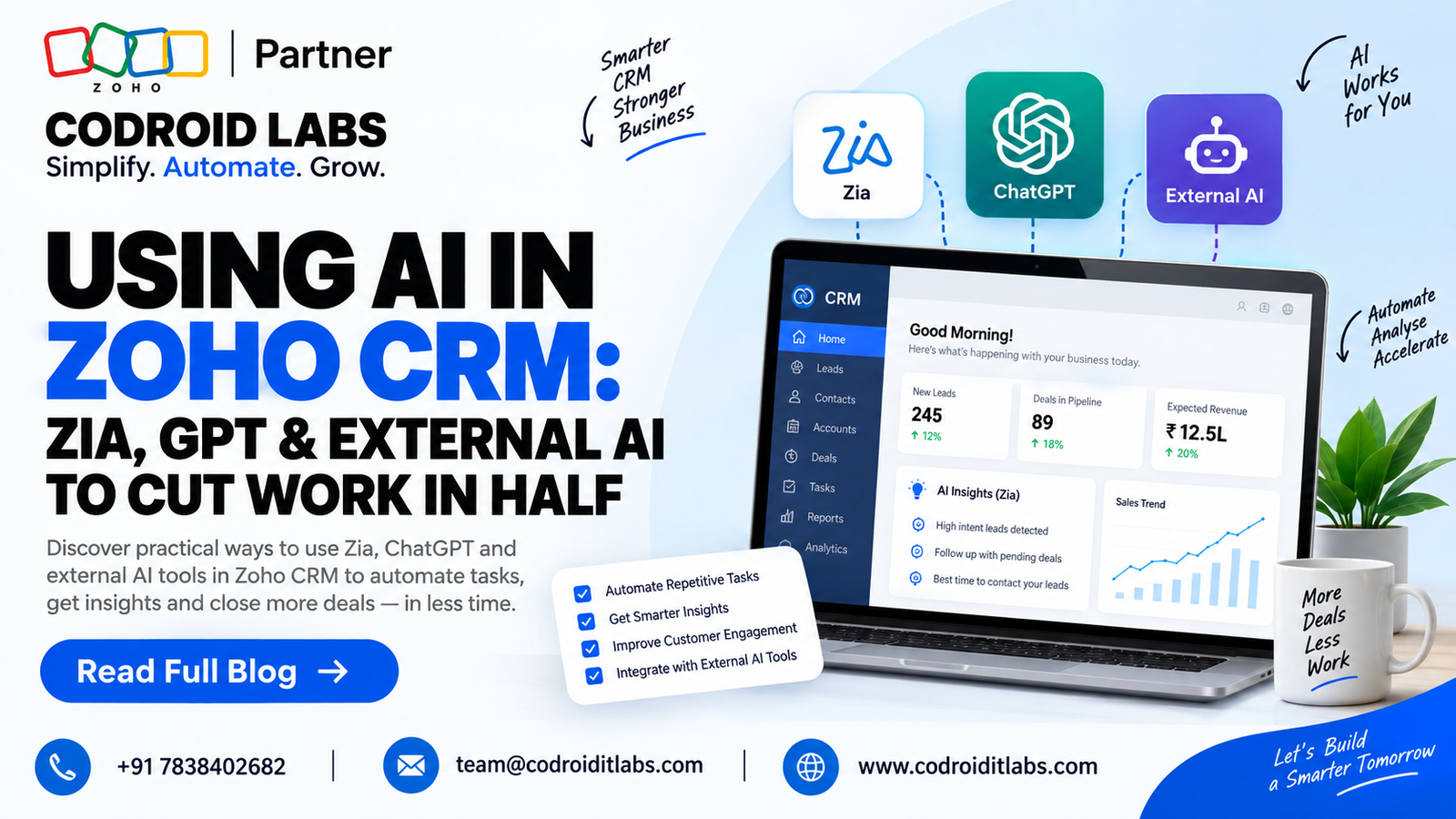 zoho zia ai, zoho crm ai automation, ai in zoho crm, zoho gpt integration