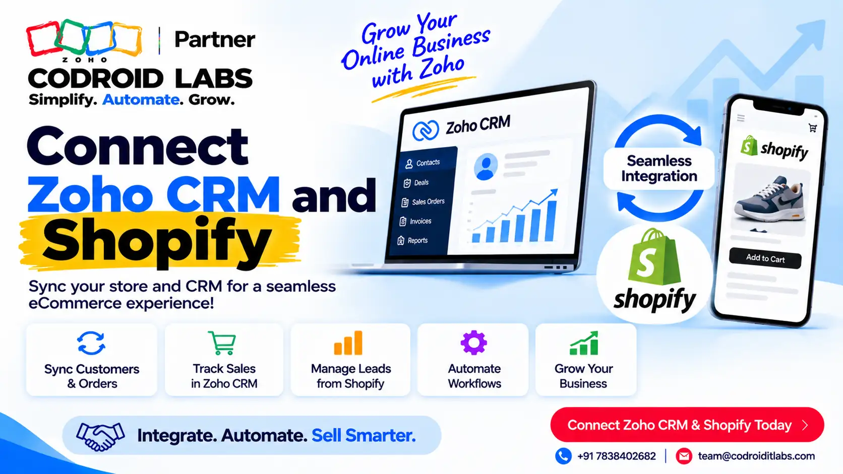 Connect Zoho CRM and Shopify: 4 Proven Ways to End Messy Data 1 Connect zoho crm and shopify codroid Labs