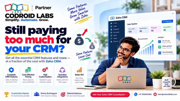 CRM Cost Reduction: 7 Proven Signs You Are Overpaying (and a Fix) 1 Still paying too much for zoho crm codroid labs