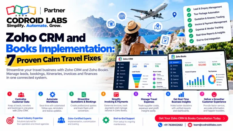 Zoho CRM and Books Implementation: 7 Proven Calm Travel Fixes 5 Zoho books and crm implimenation codroid labs