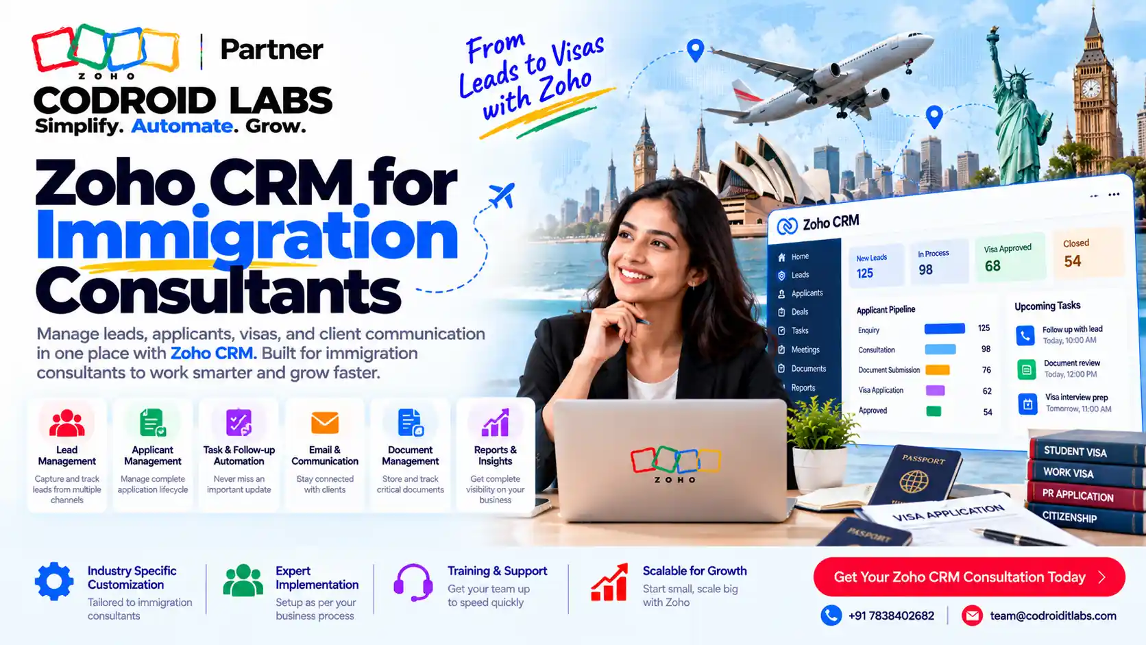 Zoho CRM for Immigration Consultants: 7 Secrets to Zero Chaos 1 Zoho crm for impigration company codroid labs