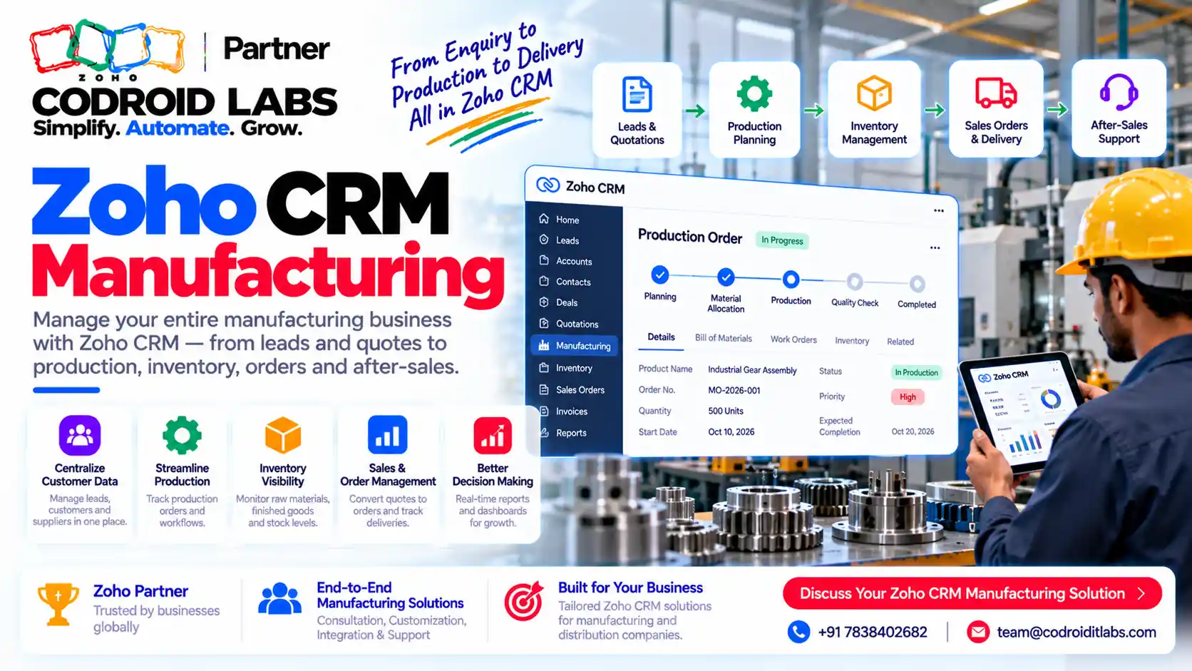 Zoho crm for manufacturing Company Codroid Labs